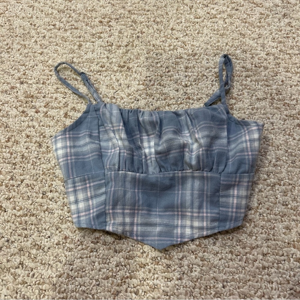 Aeropostale womens xs crop top plaid bandana blue pink white adjustable
